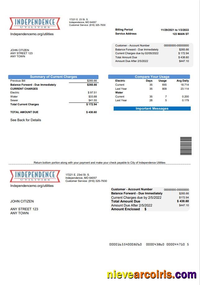 USA Missouri Independence Utilities utility bill